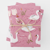 Cute Pink Swan Seamless Pattern ラッピングペーパーシート (インサイチュ)