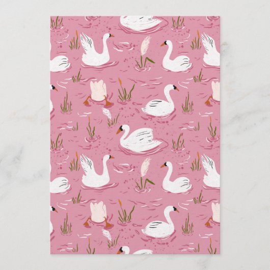 Cute Pink Swan Seamless Pattern 招待状 (正面)