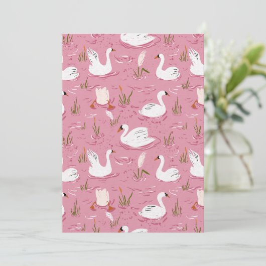 Cute Pink Swan Seamless Pattern 招待状 (スタンド正面)