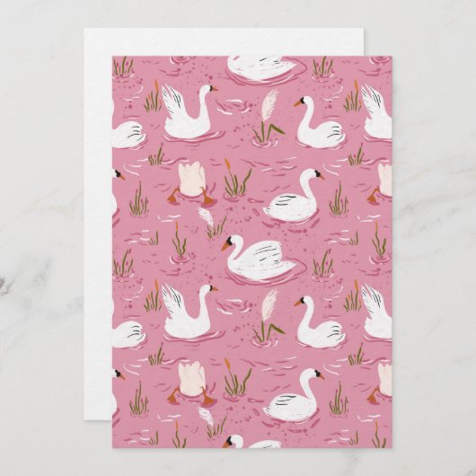 Cute Pink Swan Seamless Pattern 招待状 (正面/裏面)