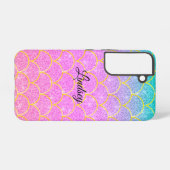 Cute Pink & Teal Personalized Glitter Mermaid  Samsung Galaxyケース (裏面横)