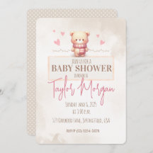 Cute Pink Teddy Bear Baby Shower 
