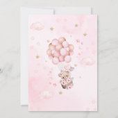 Cute Pink Teddy Bear Balloon Girl Baby Shower 招待状 (裏面)