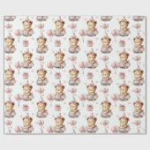 Cute Pink Teddy Bear Birthday Party Wrapping Paper ラッピングペーパー (フラット)