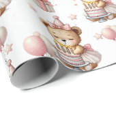 Cute Pink Teddy Bear Birthday Party Wrapping Paper ラッピングペーパー (ロールコーナー)