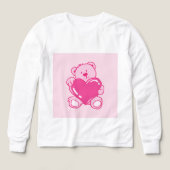 Cute Pink Teddy Bear Heart Kids Long Sleeve Shirt (デザイン正面)
