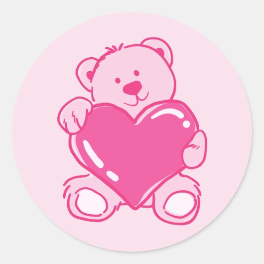 Cute Pink Teddy Bear Heart Sticker for Gifts ラウンドシール (正面)