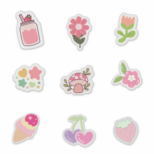 Cute Pink-Themed Stickers for Spring & Summer Vibe シール (正面)