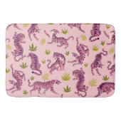 Cute Pink Tigers Tropical Leaves Abstract Animal バスマット (正面)