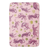 Cute Pink Tigers Tropical Leaves Abstract Animal バスマット (正面縦)