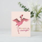Cute Pink Tropical Florida Flamingo Christmas シーズンポストカード (スタンド正面)