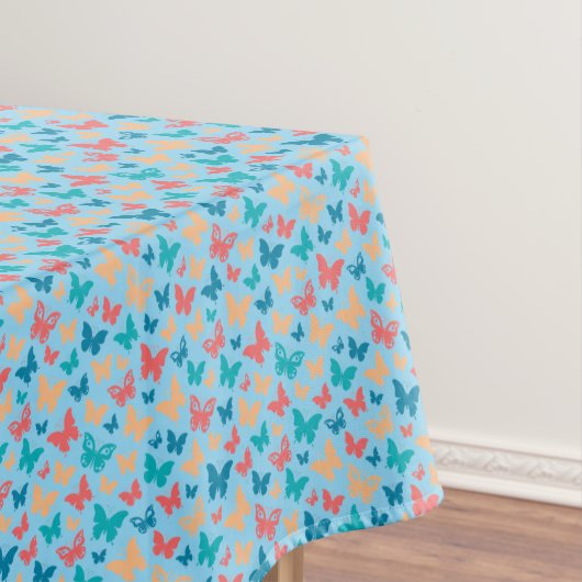 Cute pink turquoise contemporary butterfly blue テーブルクロス (インサイチュ)