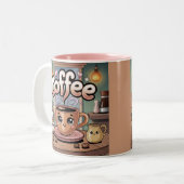 Cute Pink Two-Tone Steaming Coffee Mug ツートーンマグカップ (正面左)