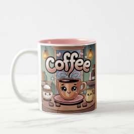 Cute Pink Two-Tone Steaming Coffee Mug ツートーンマグカップ