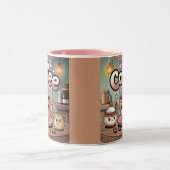 Cute Pink Two-Tone Steaming Coffee Mug ツートーンマグカップ (中央)