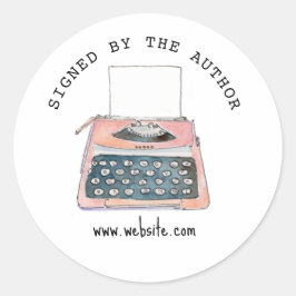 Cute Pink Typewriter Signed by the author  ラウンドシール