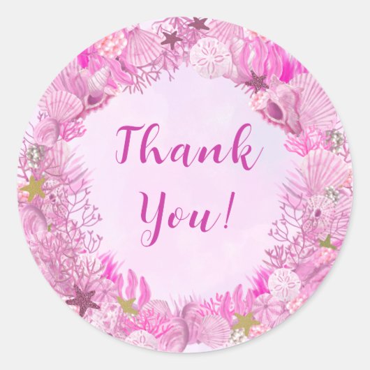 Cute Pink Under the Sea Girl Baby Shower ラウンドシール (正面)