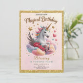 Cute Pink Unicorn Birthday 招待状 (スタンド正面)