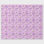 Cute Pink Unicorn Drawing Pattern Happy Birthday ラッピングペーパー (フラット)