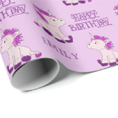 Cute Pink Unicorn Drawing Pattern Happy Birthday ラッピングペーパー (ロールコーナー)