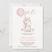Cute Pink Unicorn First Birthday 招待状 (正面)