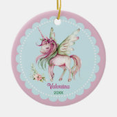 Cute pink unicorn girl holiday keepsake セラミックオーナメント (正面)
