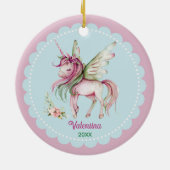 Cute pink unicorn girl holiday keepsake セラミックオーナメント (裏面)