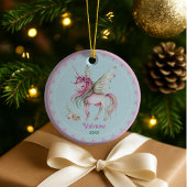 Cute pink unicorn girl holiday keepsake セラミックオーナメント