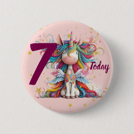 Cute Pink Unicorn Girl's Birthday 缶バッジ