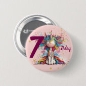 Cute Pink Unicorn Girl's Birthday 缶バッジ (正面&裏面)