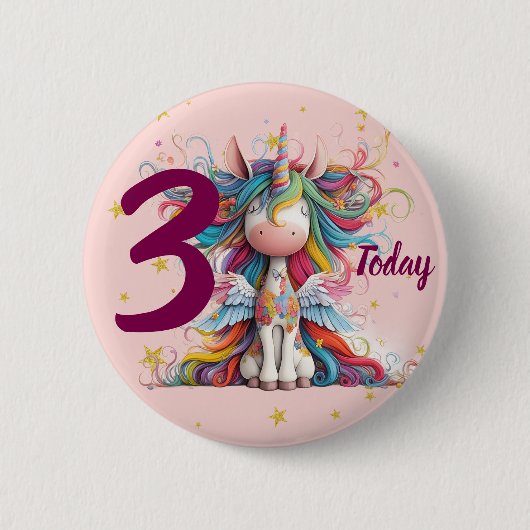 Cute Pink Unicorn Girl's Birthday 缶バッジ (正面)