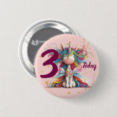Cute Pink Unicorn Girl's Birthday 缶バッジ (正面&裏面)