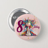 Cute Pink Unicorn Girl's Birthday 缶バッジ (正面&裏面)