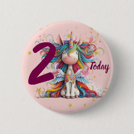 Cute Pink Unicorn Girl's Birthday 缶バッジ