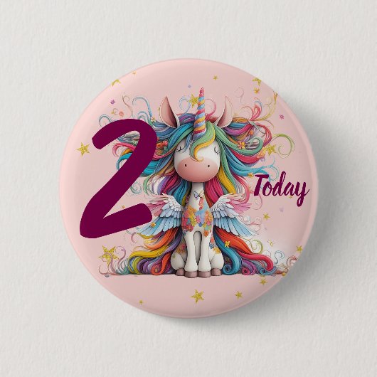 Cute Pink Unicorn Girl's Birthday 缶バッジ (正面)