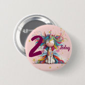 Cute Pink Unicorn Girl's Birthday 缶バッジ (正面&裏面)