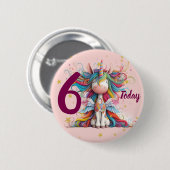 Cute Pink Unicorn Girl's Birthday 缶バッジ (正面&裏面)