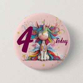 Cute Pink Unicorn Girl's Birthday 缶バッジ