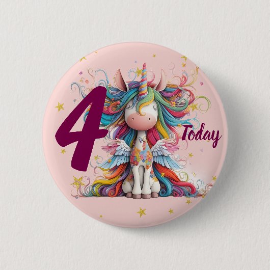 Cute Pink Unicorn Girl's Birthday 缶バッジ (正面)