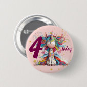 Cute Pink Unicorn Girl's Birthday 缶バッジ (正面&裏面)