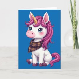 Cute Pink Unicorn Wearing A Scottish Plaid Scarf シーズンカード