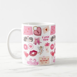 Cute Pink Valentine’s Day Love Doodles Collection コーヒーマグカップ