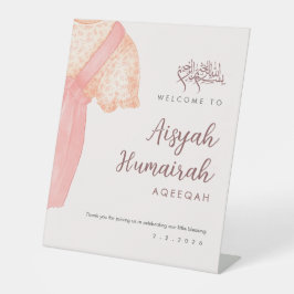 Cute Pink Watercolor Baby Girl Aqiqah Welcome Sign 台座サイン