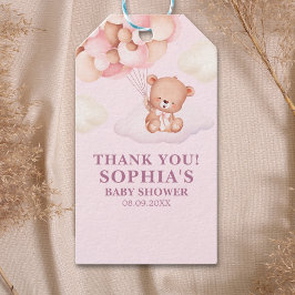 Cute Pink Watercolor Bear Baby Shower Girl ギフトタグ