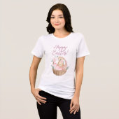 Cute Pink Watercolor Bunny & Easter Eggs トライブレンドＴシャツ (正面全面)