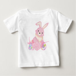 CUTE PINK WATERCOLOR EASTER BUNNY WITH EGGS ベビーTシャツ