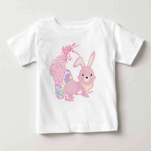 CUTE PINK WATERCOLOR EASTER BUNNY WITH EGGS ベビーTシャツ (正面)