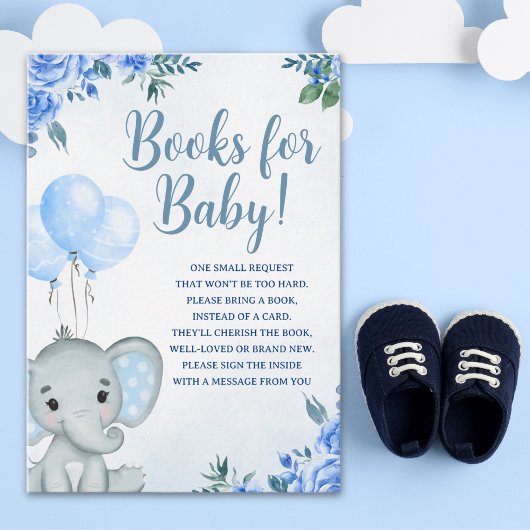 Cute Pink Watercolor Elephant, Baby Shower Boy エンクロージャーカード