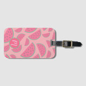 Cute Pink Watermelon Pattern Monogram ラゲッジタグ (正面横)