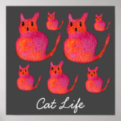 Cute pink whimsical cat watercolor illustration ポスター (正面)